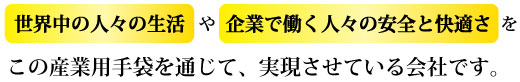 「世界中の人々の生活」や「企業で働く人々の安全と快適さ」をこの産業用手袋を通じて、実現させている会社です。